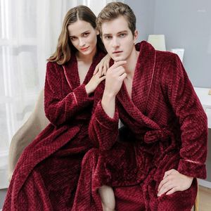 Damennachtwäsche 2021 Paar Herbst Winter Bademantel Roben für Frauen Langarm Flanell Robe Sets Dickes Bad Knöchellänge