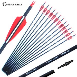 Archery Carbon Arrows 28/30/31 inch Spine 500 Hunting Targe with Removable Screw-in Tips for Compound Recurve Bow