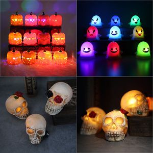 Halloween Decoration LED Glowing Skeleton Pumpkin Ghost Candle Lights Light up Lantern Props for Party Store Home Haunted House Decor