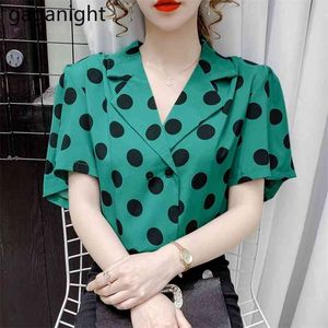 Sommer Polka Dot Bluse Frauen gekerbte Kragen Kurzarm Hemden Elegante Büro Damen Casual Tops Plus Größe 210601