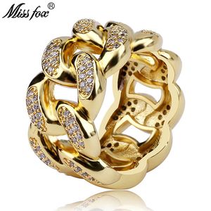 Hip Hop Cuban Chain Lock Men Ring 18K Guld Mens Full Cubic Zirconia Rundmålning Prong Setting Valentine Sieraden