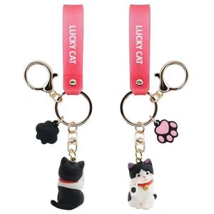 Wholesale toy lanyards for sale - Group buy Women cute lucky cat keychains Cartoon kitten doll Key chain with Lanyard Kids toy Car Pendant bag Key ring girl llaveros