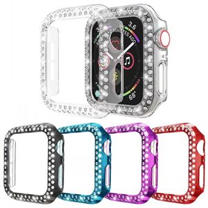 Podwójne rzędy diamentowe etui na zegarek do etui na zegarek Apple 38mm 42mm 40mm 44mm 45mm 49mm zespół PC osłona ekranu do iWatch Series 6 SE 7 5 4 3 2 1