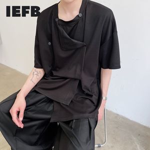 IEFB Mäns Sommar Enkel Koreanska Streetwear Dubbelbröst Avtagbar Knapp Använd Personlighet Kortärmad T-shirt 9Y7007 210524