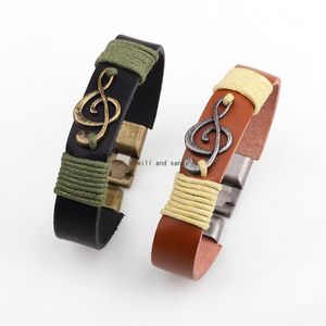 Retro Musical Note Leather Bracelet Vintage Handmade Braided Bracelets Bangle Cuff for Men Women Hip Hop Jewelry Will and Sandy