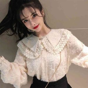 Francuski Słodki Z Długim Rękawem Koszula Downing Kobiety Bluzki Lalki Kołnierz Tassel Topy Wiosna Casual Koreański Ladies Blusas 210514