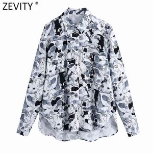 Women Vintage Ink Graffiti Print Smock Blouse Female Casual Pockets Shirts Chic Business Kimono Blusas Tops LS7714 210416