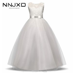 Wholesale teen lace flower girl dresses resale online - White Flower Girl Dress Kid Girls First Communion Dresses Tulle Lace Wedding Long Princess Bridesmaids Costume For Teen