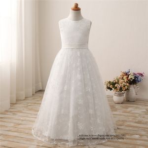 2021 Pretty Princess White Lace Flower Girl Dresses Jewel Girls Pageant Gown Communion for Wedding Formal Party F05