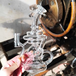 Transparente Grosso Bent Bence Glass Bongs Tubo De Fumo Bonito Reciclador De Vidro Aplogadoras Dab Canções de Água Pessoas Junta Feminina Com 14mm Clear Bowl Accessories Cool Presentes