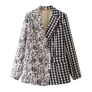 Kvinnors kostymer Blazers Woman Vintage Black Plaid Patchwork Blazer 2021 Höst kvinnliga Asymmetriska Print Ladies High Street Straight Outwear