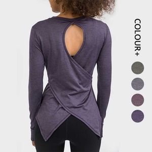 Tuta da donna Top T-shirt Abbigliamento Top Donna Yoga Sport Fitns Fasciatura Corsa Auto-coltivazione Asciugatura rapida Stretch Hollow Beautiful Back Long