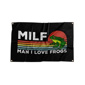 Flaggen „Man I Love Frogs“, 90 x 150 cm, Banner für den Außenbereich, 100D-Polyester, hochwertige, lebendige Farben mit zwei Messingösen