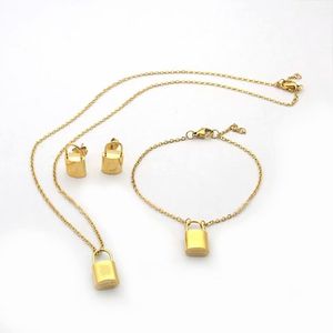 High Quality Extravagant Jews love lock letter v pendant necklace 316L Stainless Steel Gold silver rose Plated jewelry set earrings bracelet For girls Women