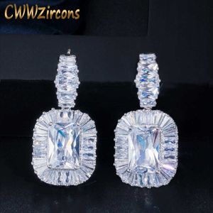 Princess Cut AAA Cubic Zirconia Crystal Bridal Drop Earring for Wedding Women Party Costume Jewelry Accessories CZ003 210714