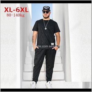 Tracksuits Mens Одежда Одежда Одежда Drop Доставка 2021 Большой размер 6xL Короткие Футболки Брюки с коротким рукавом Брюки Двухструктурные Уборные Костюм Жаккардовый Удобный Дых