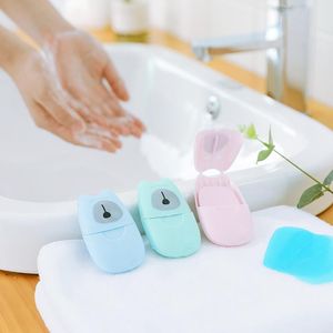 50 pz/scatola di sapone usa e getta portatile scatola di carta di sapone profumata fetta di fogli prodotto per esterni mini carta di sapone consegna colore casuale