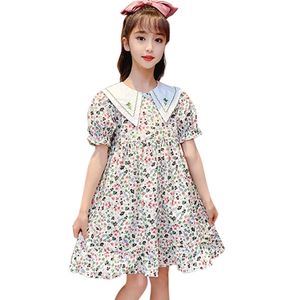 Crianças vestidos para meninas padrão floral menina festa bordado criança roupas de verão 6 8 10 12 14 210528
