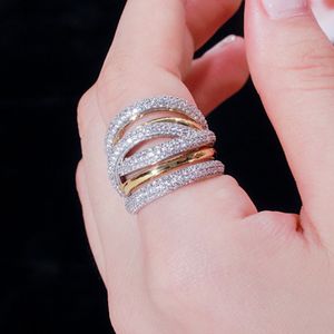 Luxury AAA Cubic Zirconia Copper Full Princess Cut Stackable Rings 6-9 Designer Jewelry Ring For Women South American Gold Silver White CZ Party Wedding Bride Ring