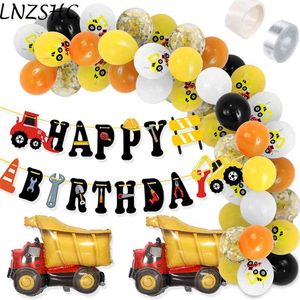 Budownictwo Thrue Theme Balon Garland Kit Arch Giant Dump Car Balon Birthday Party Baners Baby Shower Kit dla chłopców Girls 210719