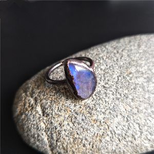 Fuwo Natural Labradorite Pierścień z antyczne miedzi platerowane błyszczące półszlachetne kamień biżuteria całość 5 sztuk / partia RG032