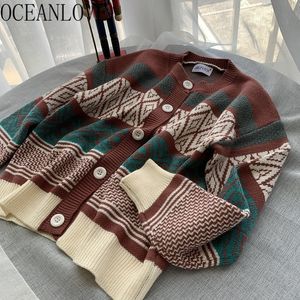 Jacquard Vintage Women Sweaters Single Breasted Winter Clothes Cardigans Höst Varm Mujer Chaqueta 18070 210415