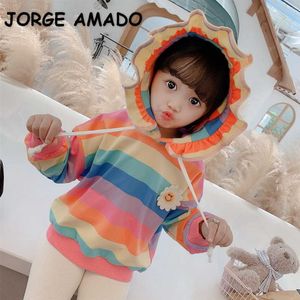 Venda Por Atacado Primavera Estilo Coreano Meninas Bebê Hoodies Manga Longa Arco-íris De Camisolas Crianças Cute Roupas E42 210610