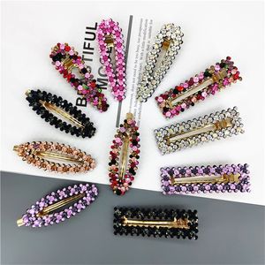 Fashion Colorful Rhinestone Hair Clips Full Crystal Hairclip Metal Ponytail Holder Hairpins BB Clips For Girls Hair Accessories W2