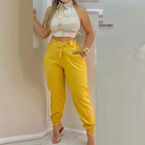 2 Two Piece Set Women Tracksuit Summer Plus Size Sportwear Sexy Elegant Vest Top + Pants Suits Office Outfits Matching Sets 210521