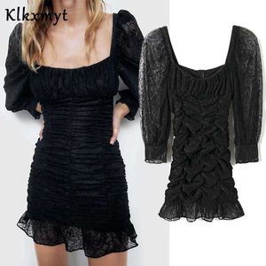 Klkxmyt Za Dress Women England Style Fashion Lace Folds Vintage Mini Dresses Female Vestidos De Fiesta Noche Vestido 210527