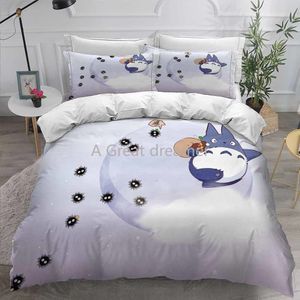 Totoro Bett großhandel-Bettwäsche Sets Home Textil Cartoon Anime Totoro doppelte Größe Set Leinen stücke Bettdecke Sets Bettdecke Deckblatt Kissenbezug A668