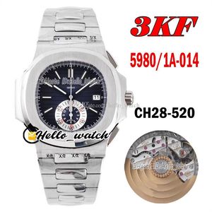 3KF 5980 / 1A-014 CH28-520C自動クロノグラフメンズウォッチ5980 D-BLUEテクスチャダイヤルステンレススチールブレスレットストップウォッチスポーツ腕時計HWPP Hello_Watch