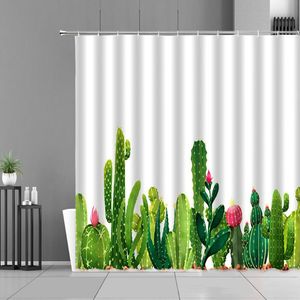 Shower Curtains Tropical Plants Cactus Curtain Green Landscape Bath Waterproof Home Bathroom Decor Screen Set Bathtub Partition