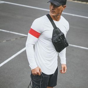 Marka Mesh T Gömlek Erkekler Spor Uzun Kollu T-Shirt Katı Uzatın Uzun Slim Fit Tees Spor Giyim Vücut Geliştirme Tişört Erkek 210421