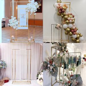 Decoração de casamento brilhante ouro grande plinth coluna cenários quadro ao ar livre gramado flor arco sinal de boas-vindo fundos de outdoor suportam suporte de balões de aniversário