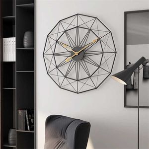 50 cm estilo industrial vintage hierro reloj de pared diseño moderno geométrico colgante reloj grande para oficina sala de estar decoración del hogar 210930