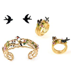Earrings & Necklace Lack Swallow Series Set Enamel Glazed Bird Purple Flower Earring Bracelet Ring Jewelry Wholesale For Woman Trend