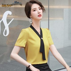 Women's Blouses & Shirts 2021 Spring Summer Short Sleeve Uniform Styles Women Business Work Wear OL Blouse Casual Tops Clothes