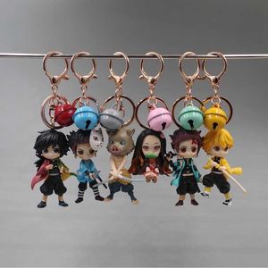 애니메이션 악마 슬레이어 키 체인 귀여운 Brinco 블레이드 유령 PVC 키 체인 카마도 Tanjirou Cosplay Pompom Yaiba Keyring 펜던트 G1019