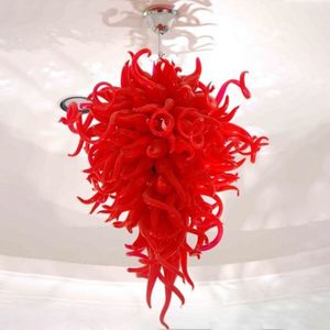 Romantic Red Colored Pendant Lamps LED Hand Blown Glass Chandelier Home Indoor Lighting Dining Living Room Decor 24 by 32 Inches