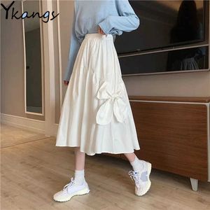 Kawaii Big Butterfly Long Pleated Skirts Women Summer Black White High Waist A-Line Skirt Harajuk Midi Saia Aesthetic For Girls 210619