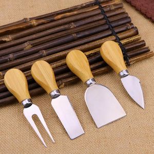 4PCS Cheese Tools Set Oak Handle Knife Fork Shovel Kit Graters For Cutting Baking Cheeses Board Sets Butter Pizza Slicer Cutter LLF8616