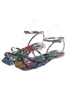 2021Summer Large Size Women's Shoes Europe And America Snake Print Flat Sandals Slippers Ladies Strappy