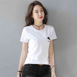 WWenn Plus Storlek Rosa Bomull T Shirt Kortärmad Kvinnor Toppar Sommar Tshirt Koreanska Stil T-shirt Stora tjejer Vit Svart Tees 210507