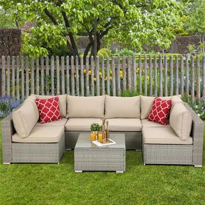 US Stock HiFine Outdoor Garden Uteplats Möbel Set Piece Pe Rattan Wicker Sectional Cushioned Sofa Sets med kuddar och kaffe A57 A33