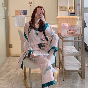Женщины Pajamas 3 штуки Silky Satin Sleekwurs Япония стиль кимоно набор сексуальная домашняя одежда Sleep Lounge Pajamas нижнее белье нижнее белье Q0706