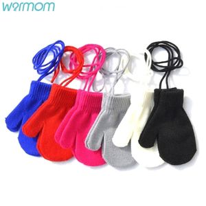 Warmom Baby Handschuhe Winter Fäustlinge Kinder Vollfingerhandschuhe für 1-3 Jahre Kinder hängenden Hals warme Handschuhe geboren Baby Zubehör 211023