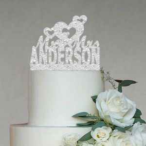 その他のイベントパーティー用品愛ハートケーキのトッパー 結婚式の婚約記念日に使用されるカスタムネームの装飾Topper MRMRS