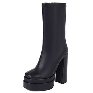 lapolaka Show Style Trendy Women Boots Shoes女性オートバイジップソリッドハイヒールアンクルハイプラットフォームパーティー