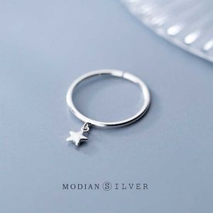 Genuine 925 Sterling Silver Simple Star Ring for Women Fashion Open Adjustable Finger Korea Style Jewelry 210707